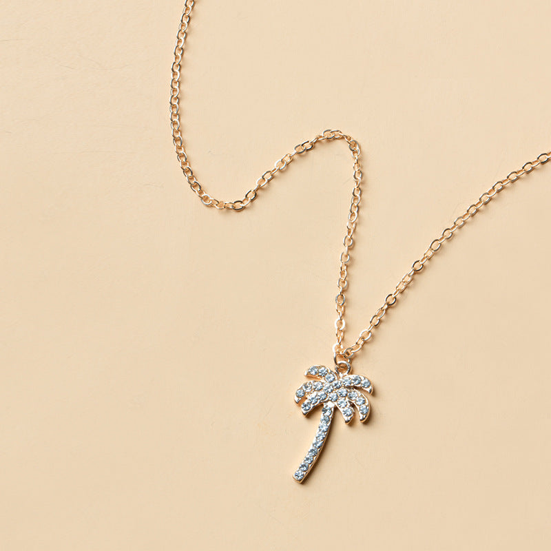 Rhinestone necklace wholesale fashion popular jewelry luxury inlaid gemstone coconut tree pendant women's easiest for match alloy necklace