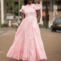 European and american cross-border african women's fashion:  spring new collection - stylish turn-down collar striped short-sleeve shirt dress