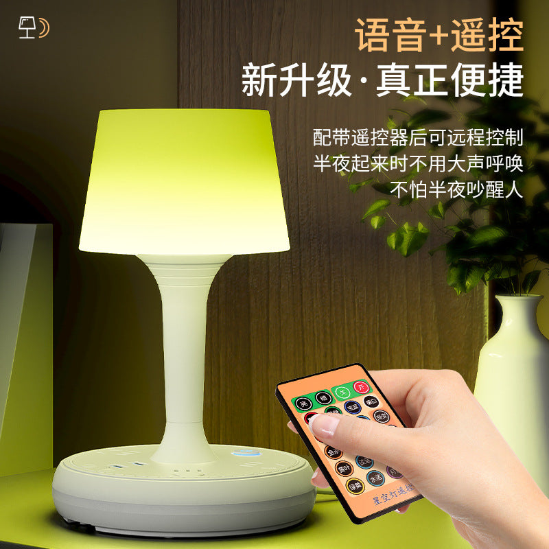 Smart voice-controlled led night light - bedside lamp with eye protection, multi-function socket, usb charging, and converter