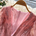 French chic sequin embroidered v-neck lantern sleeve bodycon dress - women's slimming maxi dress for autumn