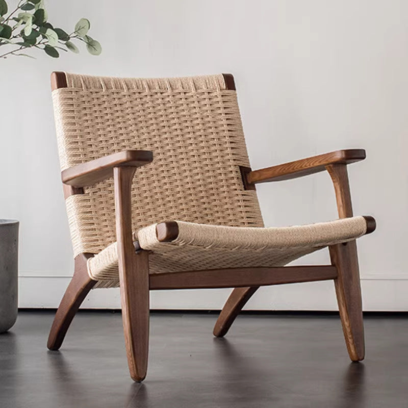 Scandinavian solid wood rope lounge chair single sofa chair b&b hotel lazy chair balcony casual saddle chair reading chair