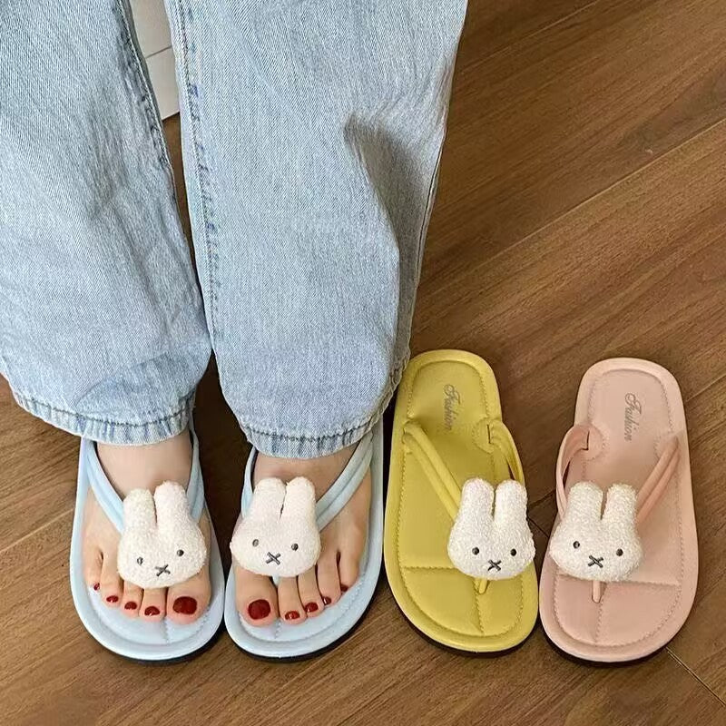 2026 new trendy bunny flip-flops: cute, non-slip, outdoor beach sandals for girls - wholesale