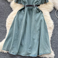 Short-sleeved dress women's summer wear new arrivalk-style polo collar single-breasted waist a-line mid-length denim skirt