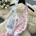 Summer vacation outfit: women's vintage ethnic style cinched waist halter backless printed maxi dress - summer  collection