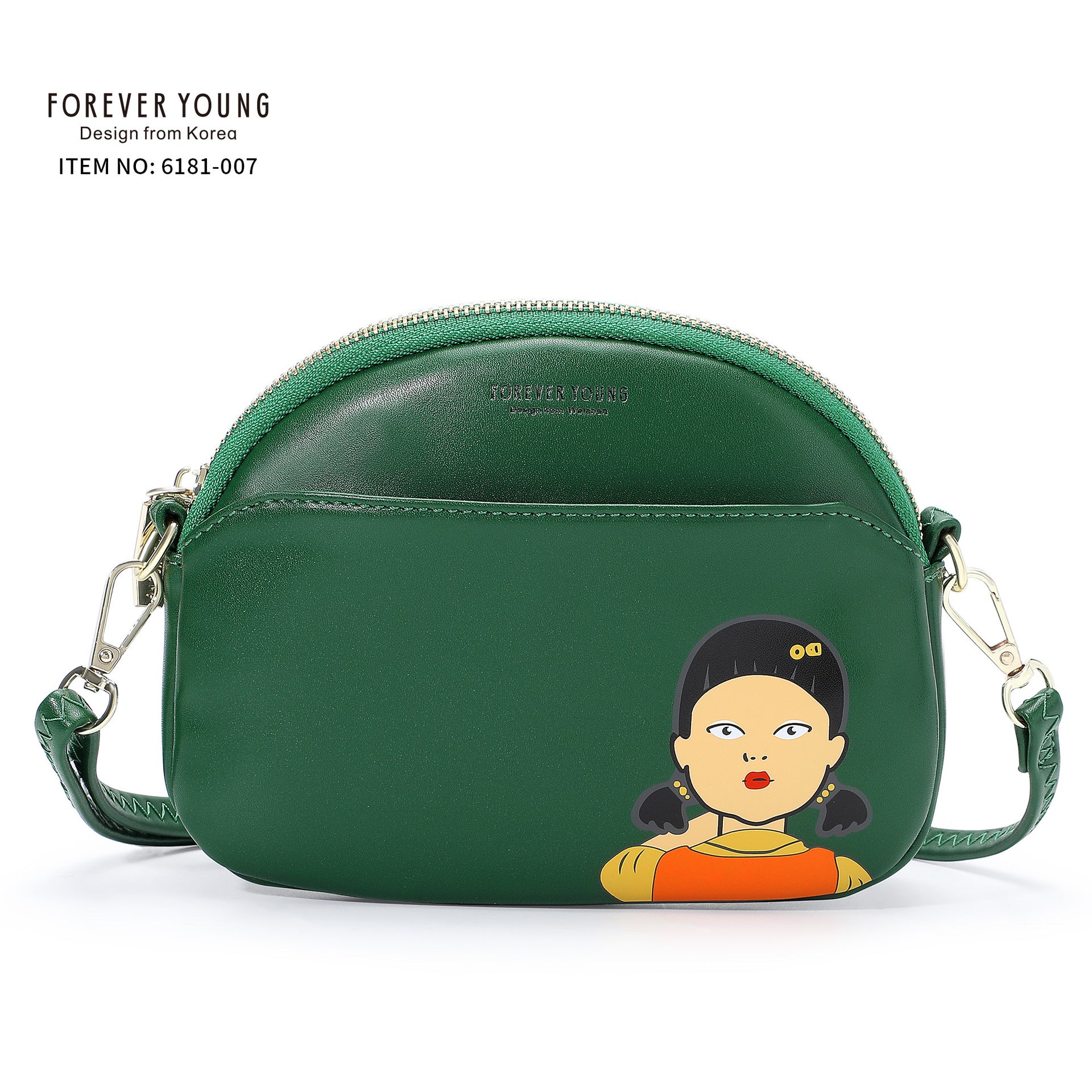 Foreveryoung simple PU women's bag Korean shoulder bag student messenger bag printed double zipper mobile phone bag