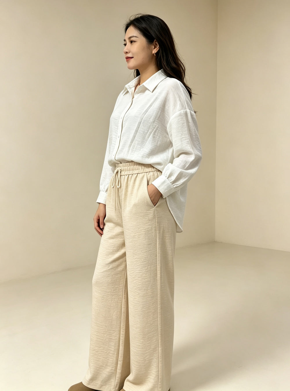 cross-border fashion women's casual comfortable versatile white long-sleeve shirt and casual pants set