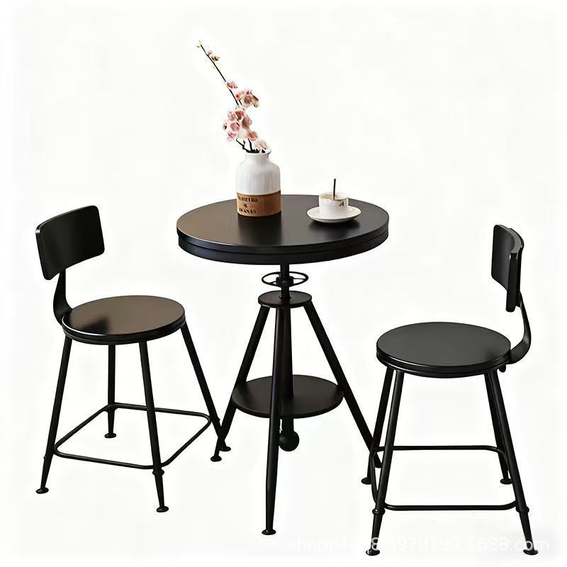 Wrought iron bar chair milk tea shop table and chair combination cafe high chair bar stool bar chair solid wood small round table square