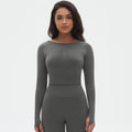 fashion seamless knittingpure color tight high elastic yoga clothes long sleeves sports running fitness yoga tops women