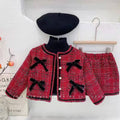 Girl red tweed style skirt suit skirt style woolenoutwearfall and winterfashionable quilted two-piece set baby