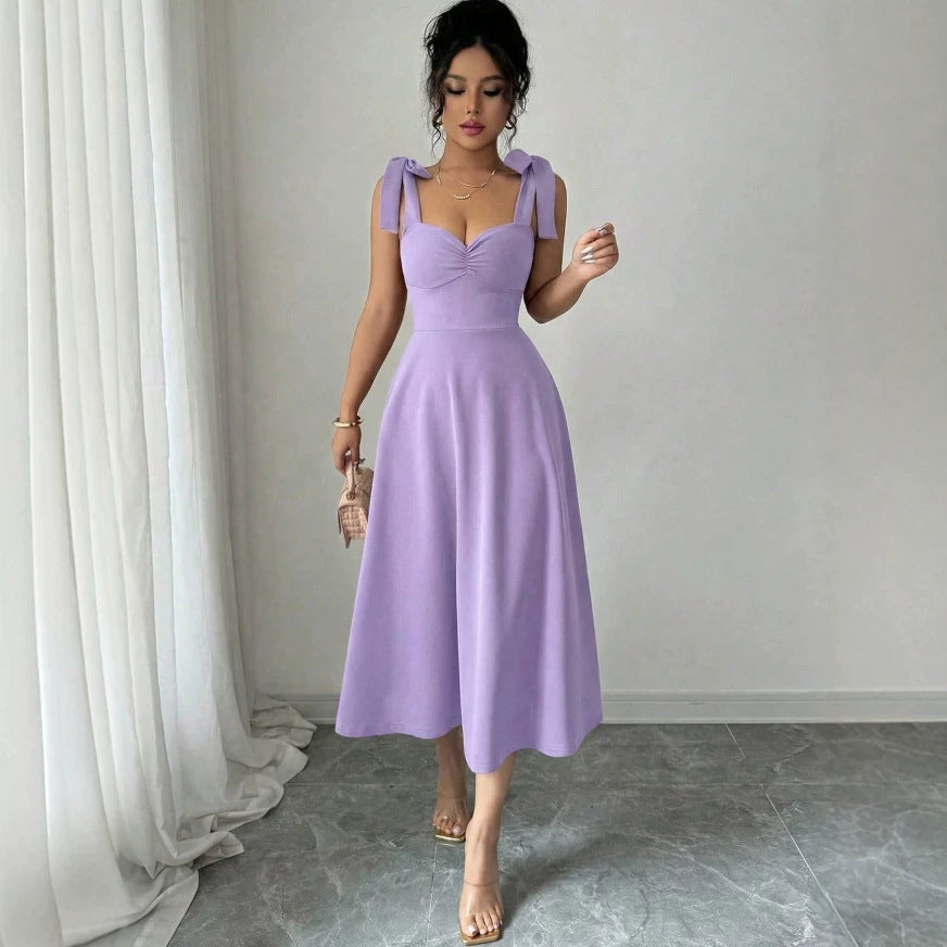 european and american cross-border chic french design vacation purple dress