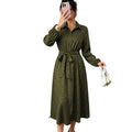 fashioneleganceautumtie back design lapel long sleeves button printing medium longdress women
