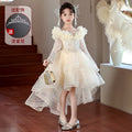 Girls' formal dresses with train, new  princess style, mesh, chic flower girl wedding dress, swallowtail skirt, wholesale ready stock, spring/autumn collection