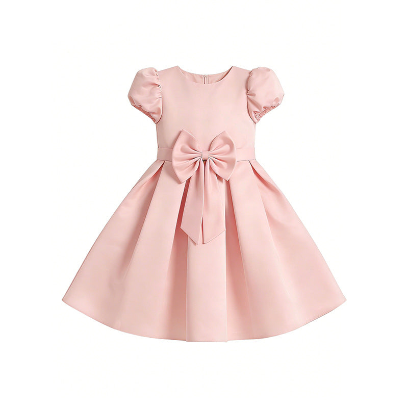 Girls' satin princess dress - pink sweet style birthday outfit, stylish children's dress, first birthday gown for girls