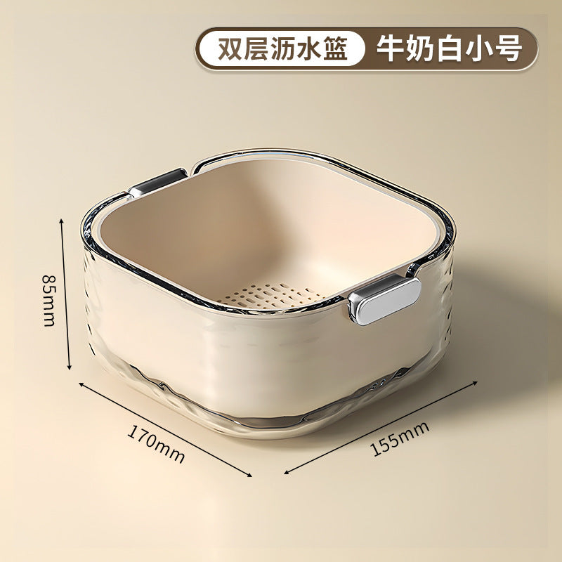 Double-layer vegetable basin suit drain basket kitchen for home plastic fruit washing tray living room coffee table new arrival vegetable basket