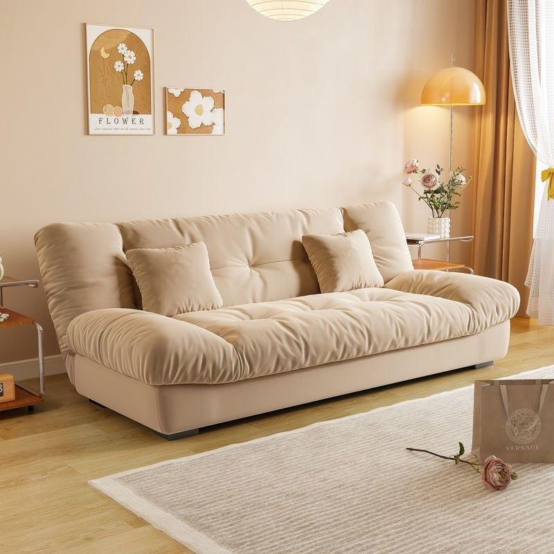 Sofa bed all-in-one dual-purpose cloud sofa living room small apartment rental house fabric sofa straight row foldable sofa wood