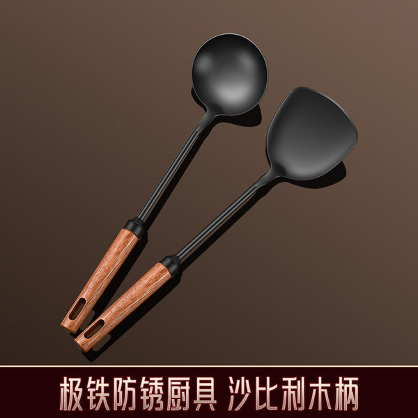 Wooden handle iron pan shovel spoon household cooking shovel colander long handle iron shovel stir fry shovel cooking shovel kitchen utensils