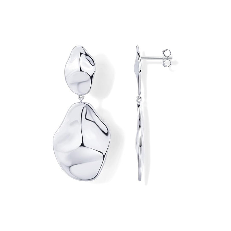 Amazon's new stylishtrendy teardrop-shaped pendant earrings polished hollow exaggerated heavy geometric earrings for women