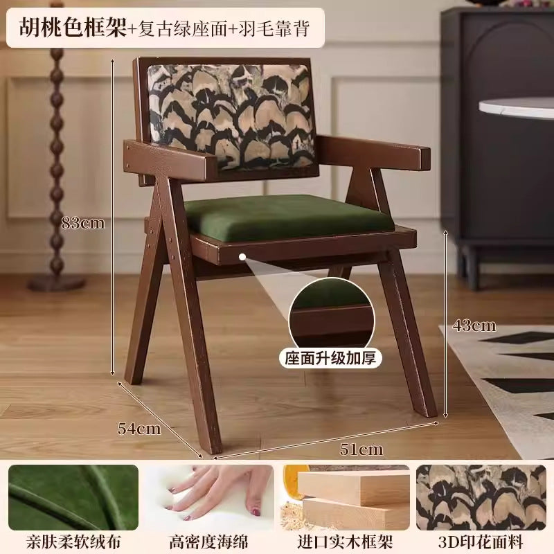 Used wabi-sabi style light luxury solid wood chair chandigarh home chair retro armchair stool high back dining chair