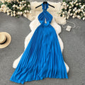 Sanya seaside vacation outfit sexy backless vest cut outhalterdress women's pleated longpleated skirt