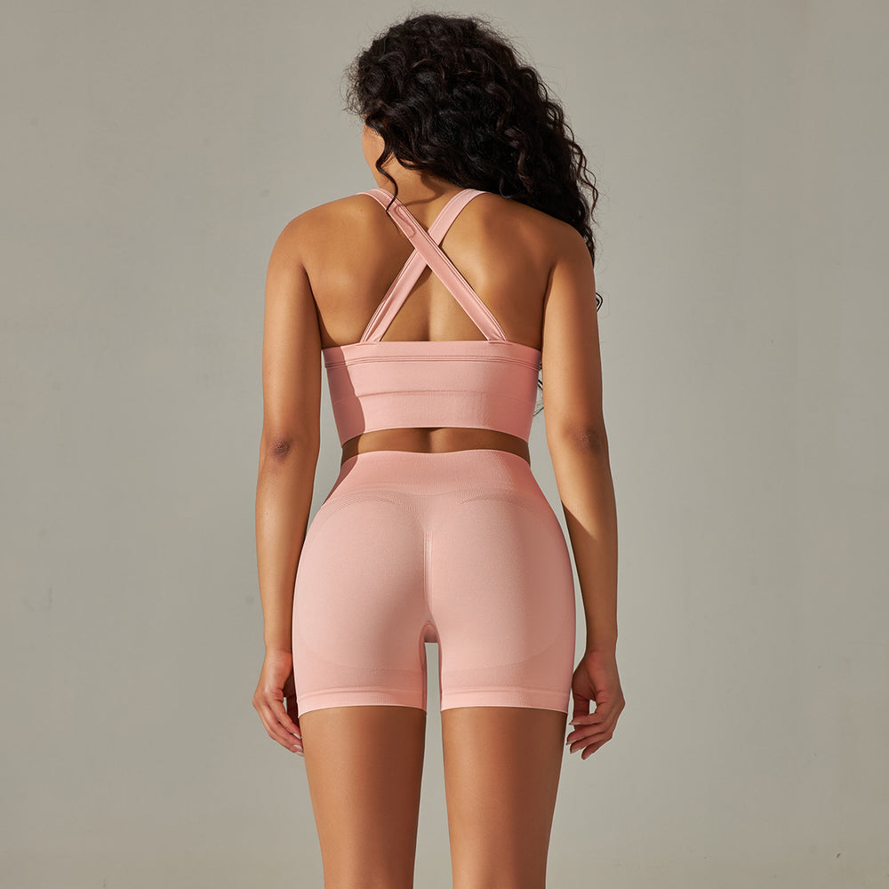 New arrival cross-border fashion seamless back cross double shoulder strap sports vest bra suit running fitness yoga pants