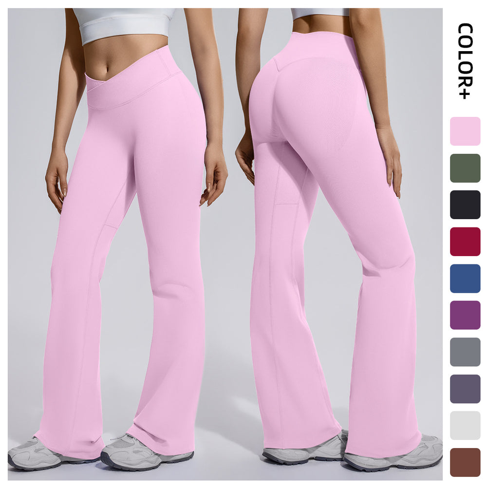 seamless micro-flared wide-leg cross-waist hip-lifting and abdominal-controlling high-elastic flared pants sports running fitness yoga wear for women