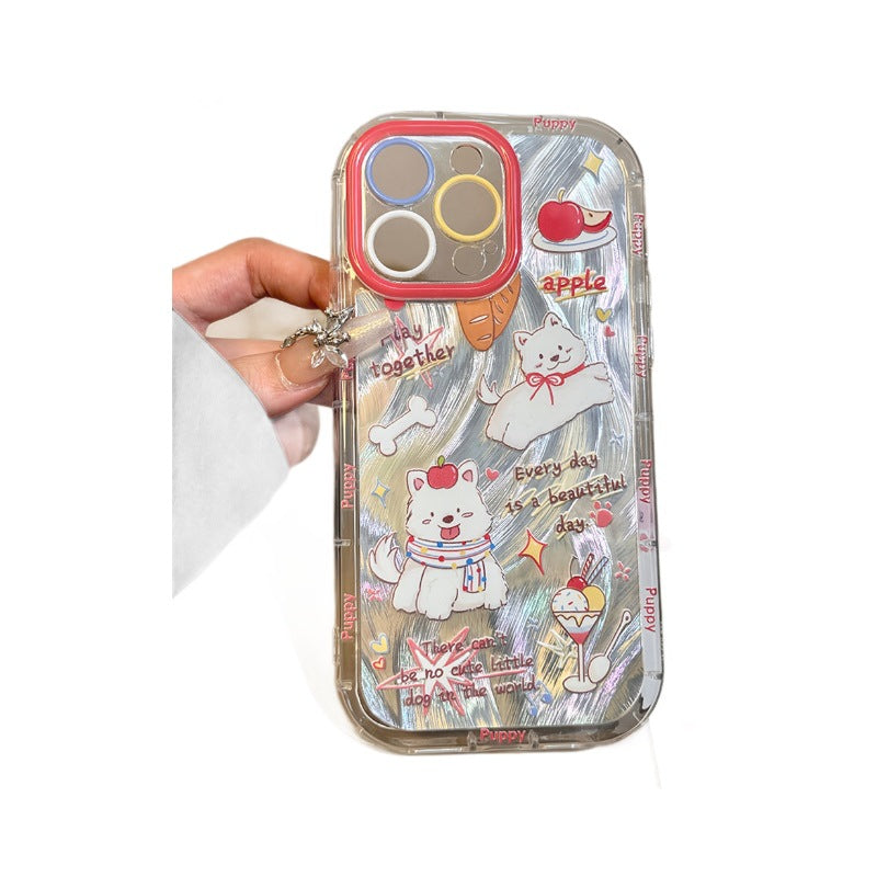 New arrivalcute puppy round edge anti-fingerprint feather gauze mobile phone case suitable for 16promaxiphone15 protective cover