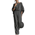 cross-border european & american women's clothing: new retro solid color elegant long sleeve off-shoulder batwing sleeve loose jumpsuit