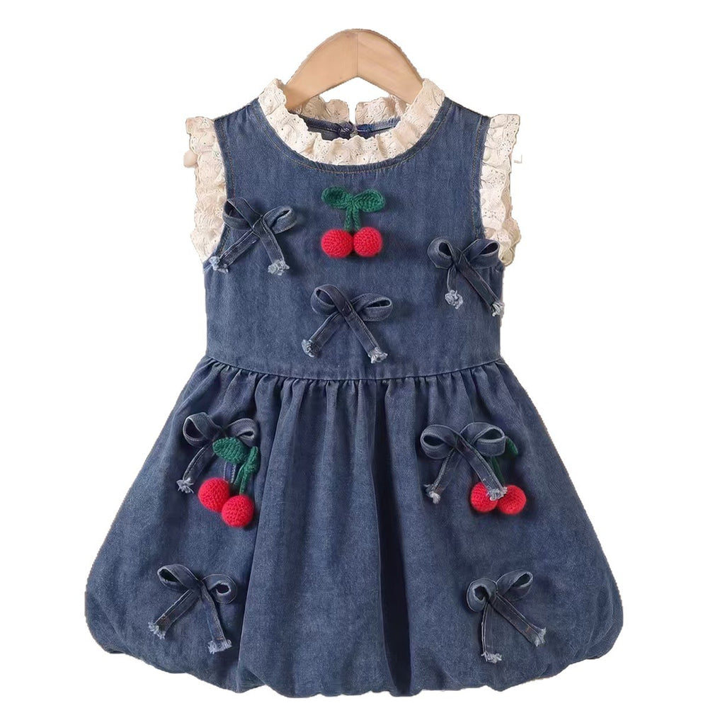 Children's clothing cross-border european and american girls bows denim dress infant dress