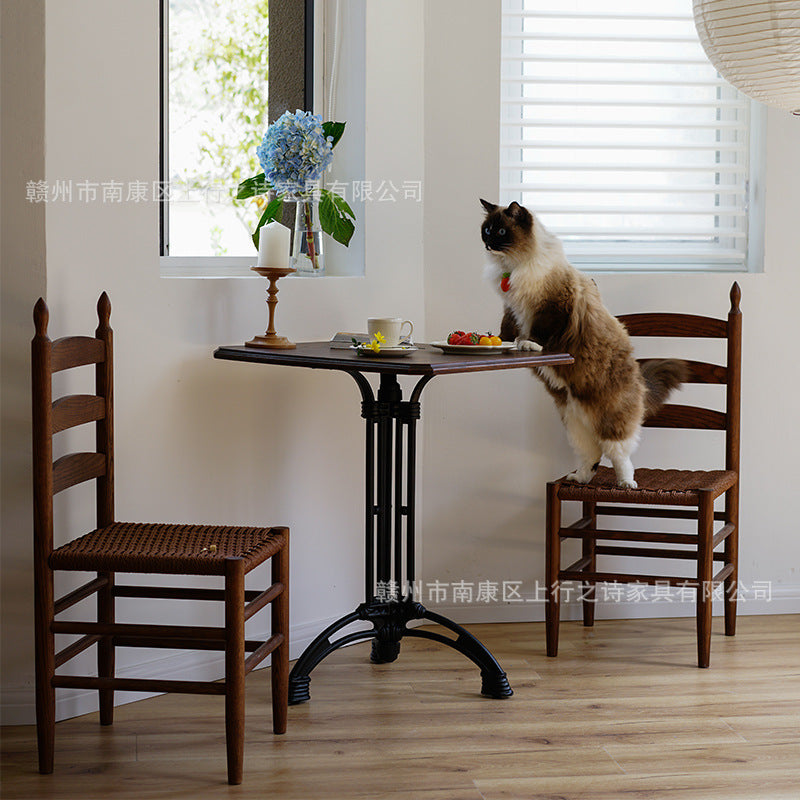 American retro solid wood table cafe table and chairs dessert shop milk tea shop scandinavian medieval iron square table restaurant round table