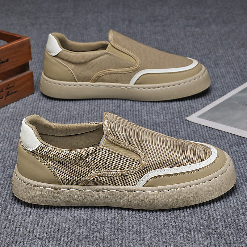 Old beijing cloth shoes men's winter breathable driving shoes lightweight lazy slip-on men's shoes trendy ultra-light canvas sneakers