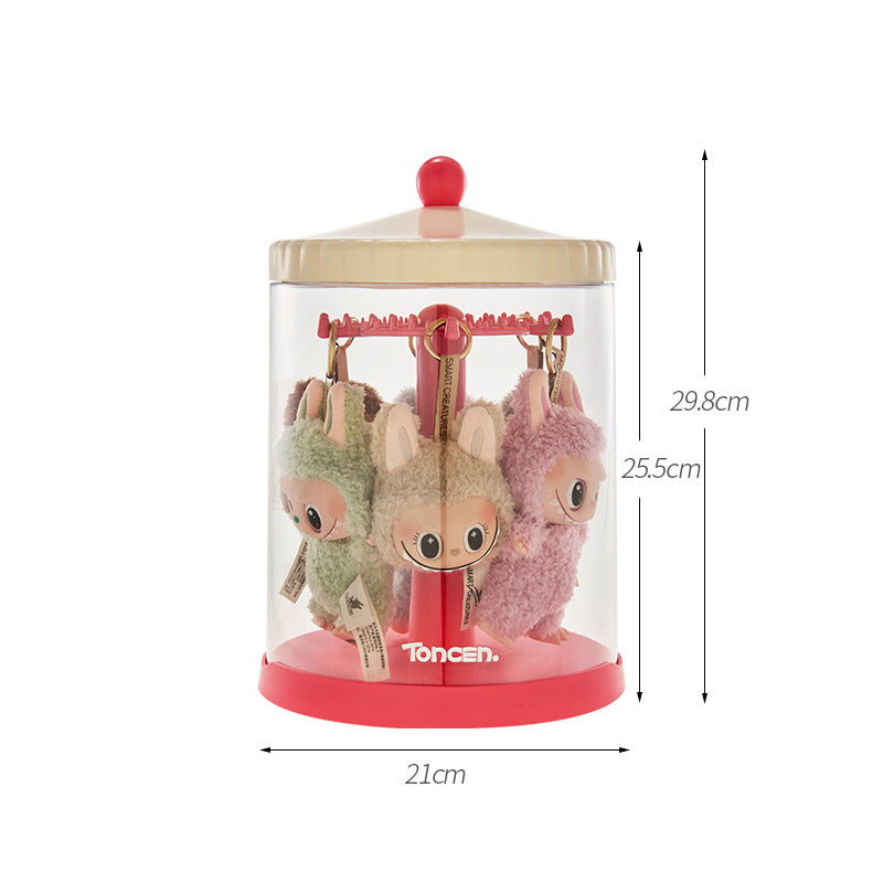 Labubu display box rotating transparent stackable plush doll figure rabub pendant blind box display