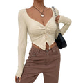european and american women's clothing  fall/winter new slim-fit v-neck twist knit fashion crop top long sleeve top