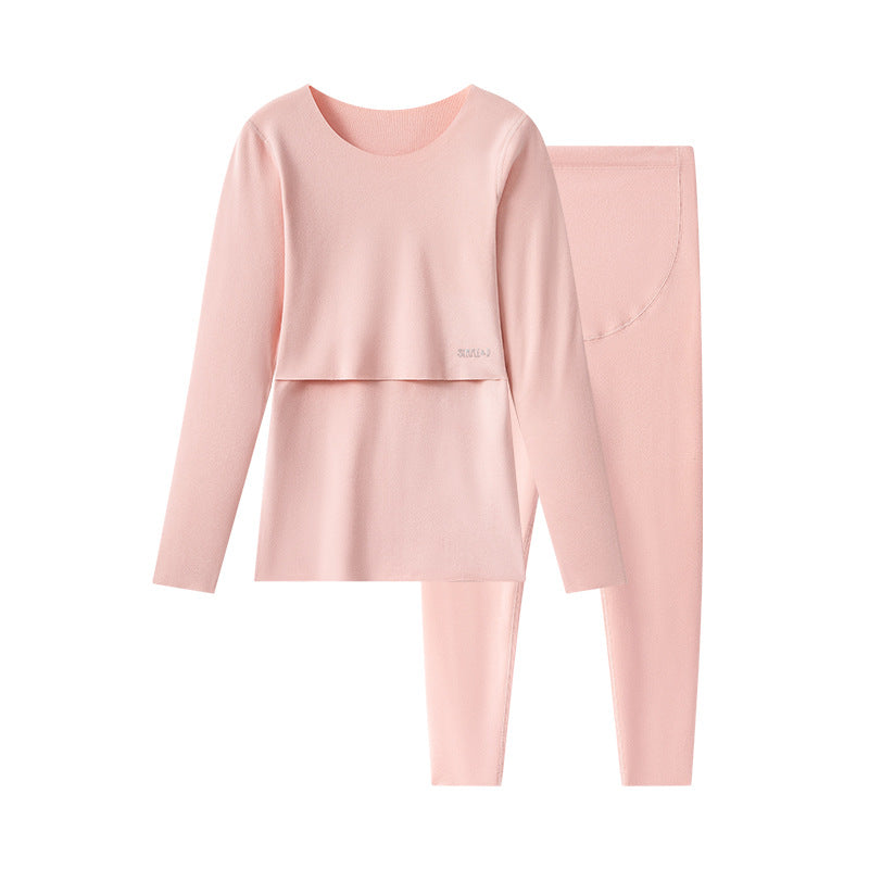 Maternity thermal underwear set top long johns long johns fleece autumn and winter primer postpartum breastfeeding pajamas women's confinement clothes