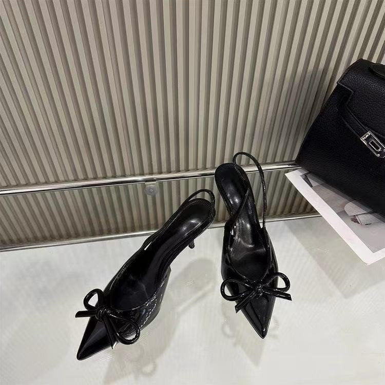 Red patent leather pointed-toe high heels - 2025 spring new collection - bow accent, open back, closed toe women's shoes