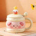 New cartoon cute pet high-value ceramic mug with lid, color glaze craftsmanship, for home and office use - wholesale