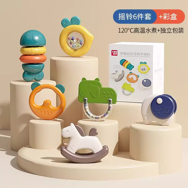 Newborn rattle 0-6 months, teether & soother, early education toy for baby boys & girls - safe for chewing & boiling