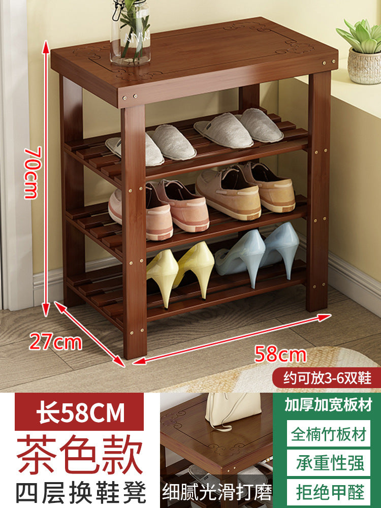 Solid wood shoe rack bench for entryway, shoe changing stool, household shoe cabinet with integrated bench seat for home use
