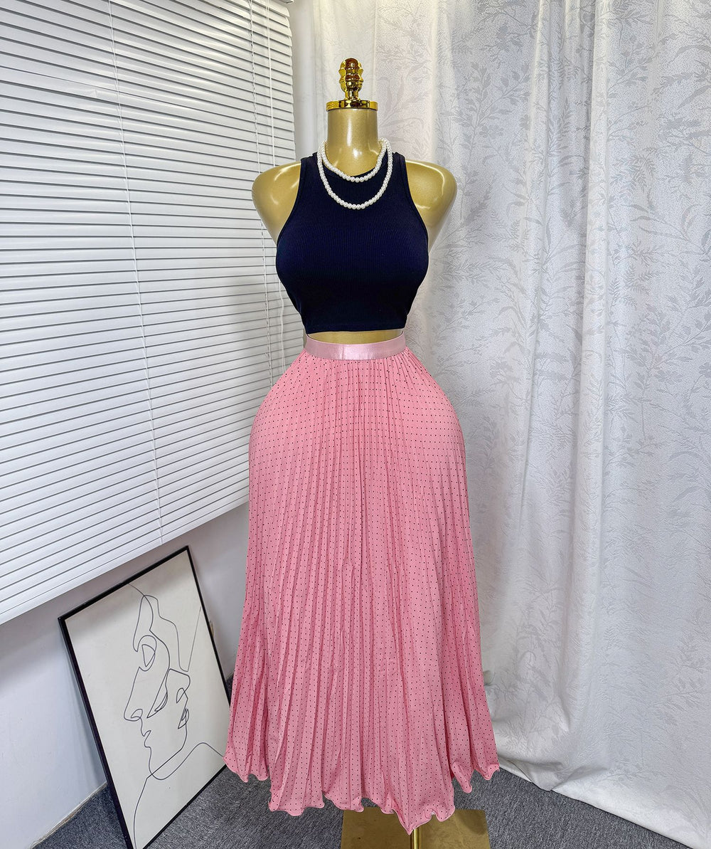 Chicsweeteasiest for match skirt women's frenchhigh waistslimming looka fairy skirt medium long pleated draped skirt