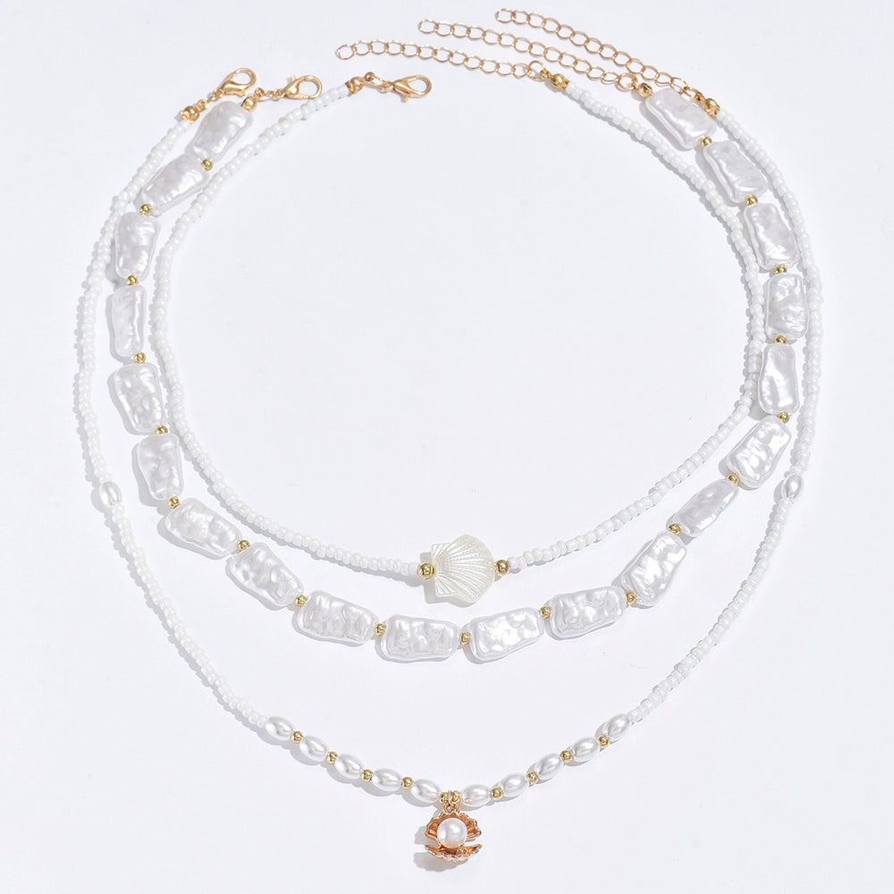 Bohemian beaded necklace wholesale - european & american cross-border style - women's light luxury, multi-layered, shell & pearl clavicle chain