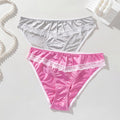 New arrival cross-border plus size women's underwear low waist plaidsexylacesatin light women's briefs