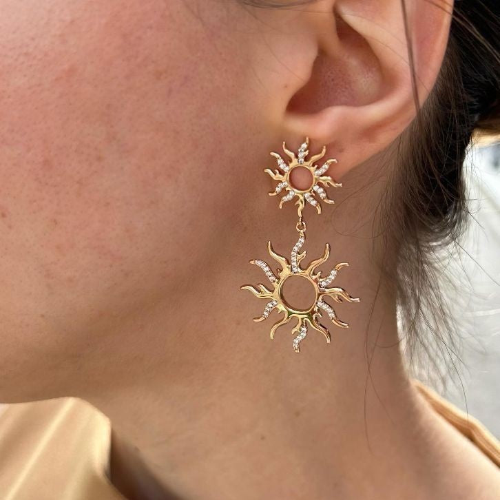 European and american geometric hollow sun pendant earrings - trendy, irregular, diamond-studded alloy earrings wholesale