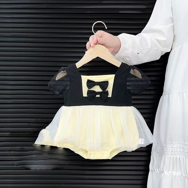 Summer baby girl romper, infant bodysuit, full-month/100-day celebration outfit, princess-style romper dress, trendy summer onesie