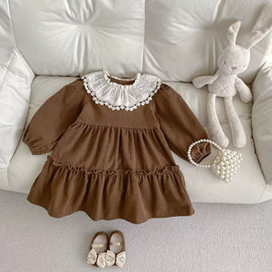 Spring & fallnew arrivalgirlfrench palace embroiderdressfemale baby elegant lapel lacelong sleevesprincess dress cross-border