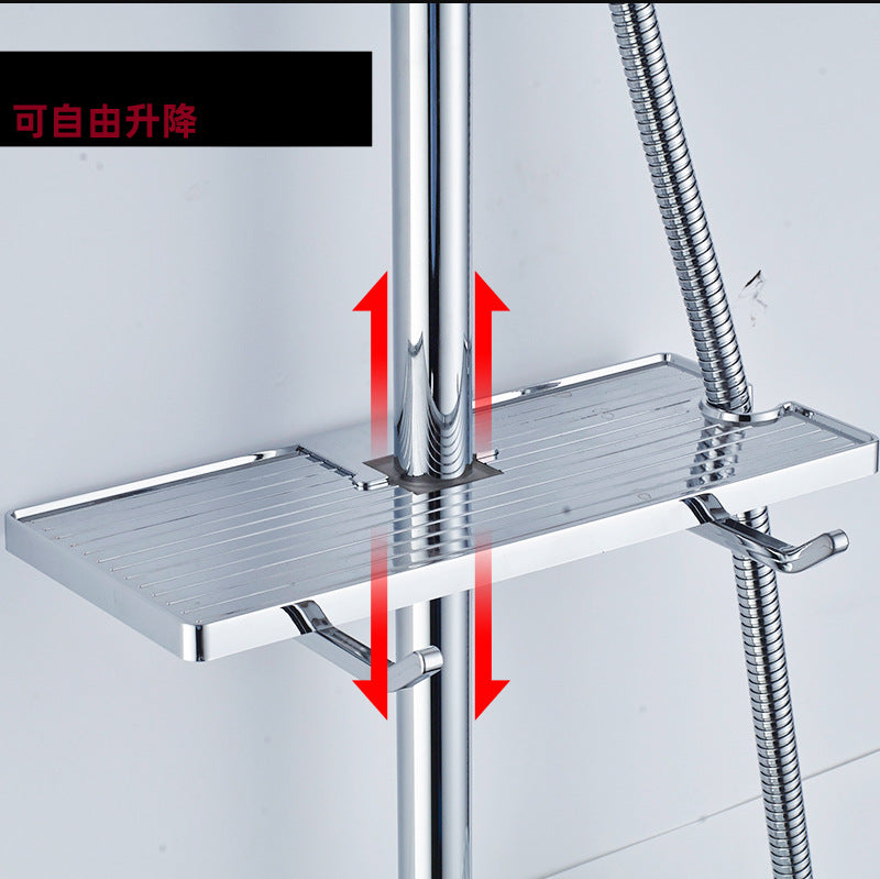 Shower rod rack No punching Can lift shower rod tray with hook Multifunctional storage rack