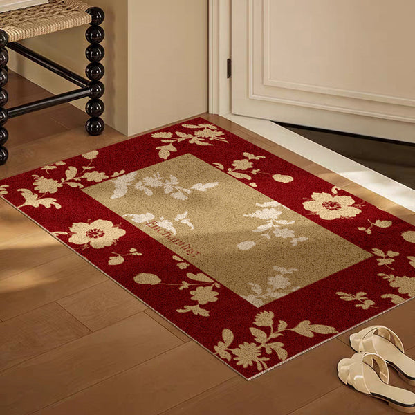 Enter the door to remove dust and rub soil anti-skid foot mats, entrance mats, floral red New Year's atmosphere, silk ring floor mats, and enter the door mats