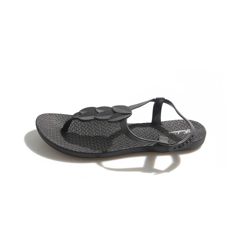 new arrival women's summer outwear non-slip leaf flats beach one-piece flip-flop women's sandals
