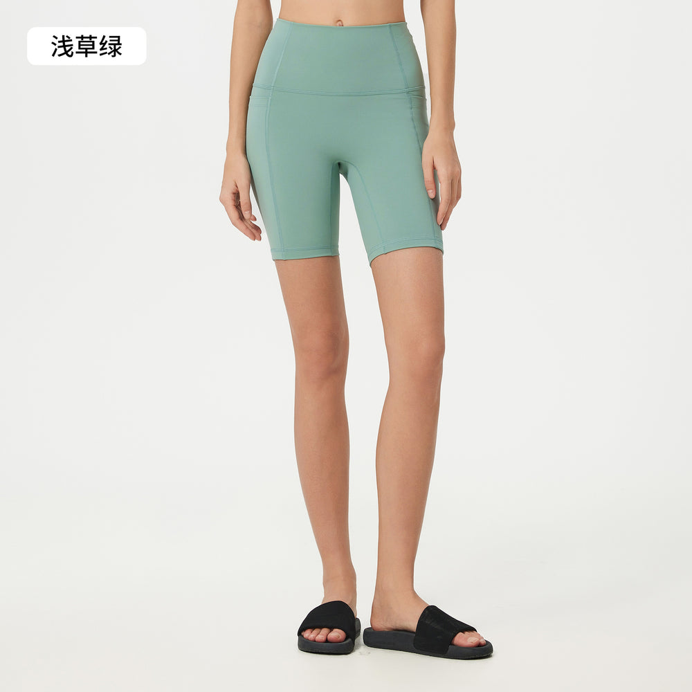 High-waisted tummy control yoga shorts with side pockets - seamless, nude feel, shaping, no t-line, workout fitness shorts d25035
