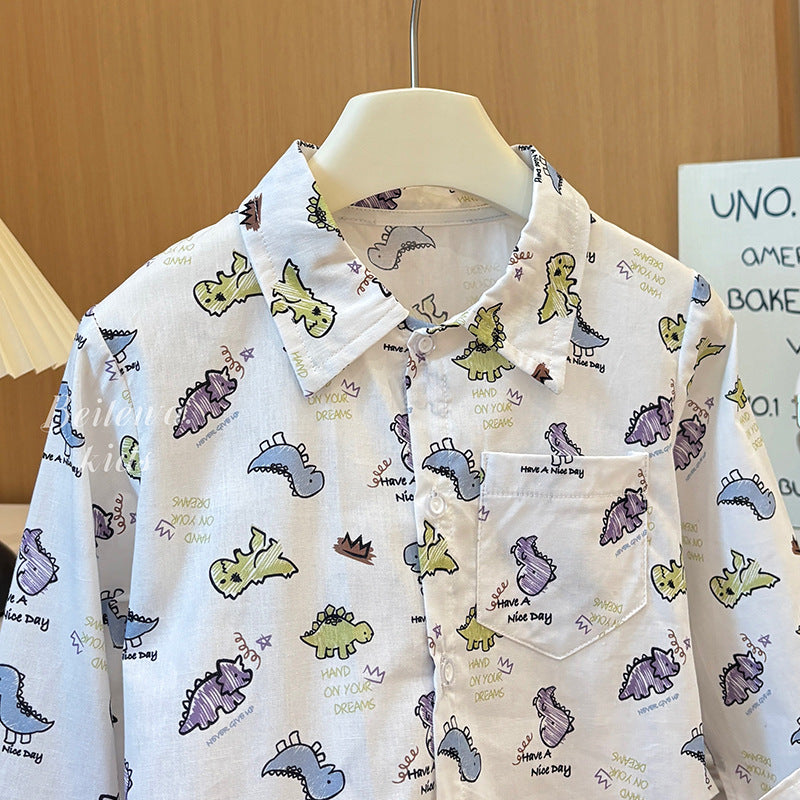 Kids' long-sleeve shirt new spring/autumn boys' shirt pure cotton turn-down collar top casual cardigan baby outerwear children's clothing