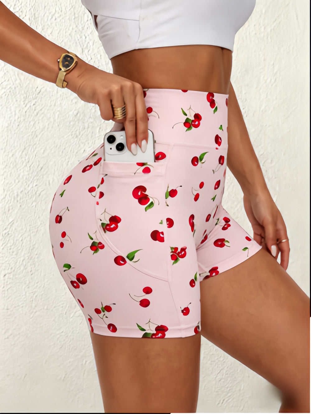 Spring new dopamine print high-waisted yoga shorts - women's tummy control, butt-lifting workout shorts for running