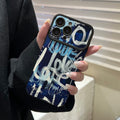 Niche art graffiti mobile phone case suitable for iphone16 anti-fall apple 17promax blue background and white lettering soft case